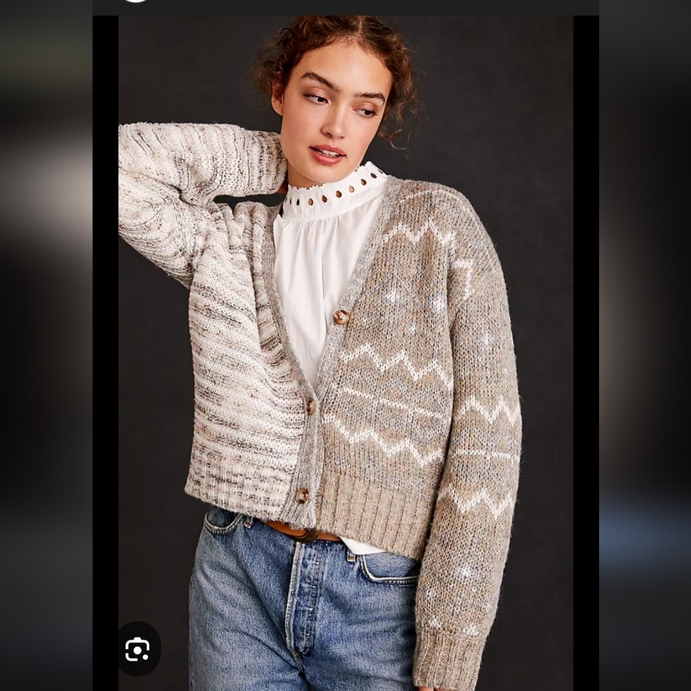 John + Jenn Women’s Maya  Beige Chunky Multi knit  Style  Cardigan vegan XS
